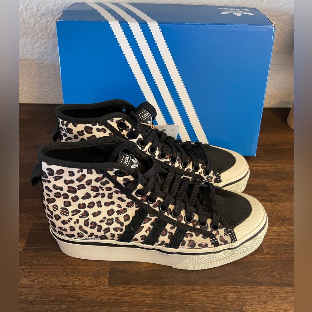 New in box Adidas sneakers‎ women’s size 8.5 Nizza Platform Mid cheetah shoes 🖤
